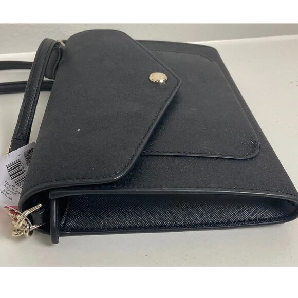 Kate Spade Black Crossbody Purse Metallic Fabric Flap Closure Gold Chain Handbag - Picture 5 of 10